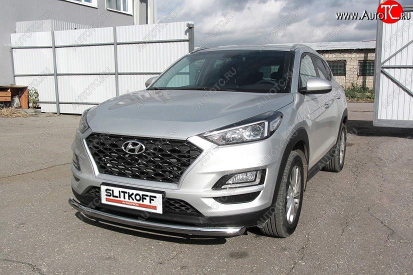 15 999 р. Защита переднего бампера Slitkoff (d57 мм)  Hyundai Tucson  TL (2018-2021) рестайлинг (Нержавейка, Полированная)  с доставкой в г. Краснодар