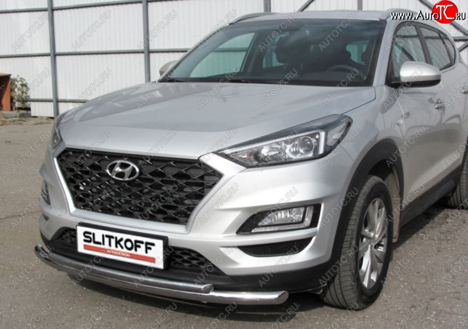 16 899 р. Защита переднего бампера Turbo Slitkoff (двойная, d57/42 мм)  Hyundai Tucson  TL (2018-2021) рестайлинг (Нержавейка, Полированная)  с доставкой в г. Краснодар