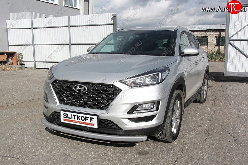 9 999 р. Защита переднего бампера Turbo Slitkoff (d57 мм)  Hyundai Tucson  TL (2018-2021) рестайлинг (Сталь с полимерным покрытием. Цвет: серебристый)  с доставкой в г. Краснодар