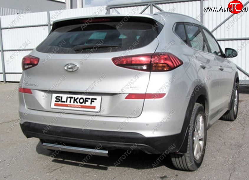 7 999 р. Защита заднего бампера Slitkoff (Turbo, короткая, d57)  Hyundai Tucson  TL (2018-2021) рестайлинг (Нержавейка, Полированная)  с доставкой в г. Краснодар