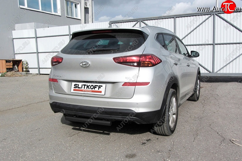 6 199 р. Защита заднего бампера Slitkoff (Turbo, короткая, d57) Hyundai Tucson TL рестайлинг (2018-2021) (Сталь с полимерным покрытием. Цвет: чёрный)  с доставкой в г. Краснодар