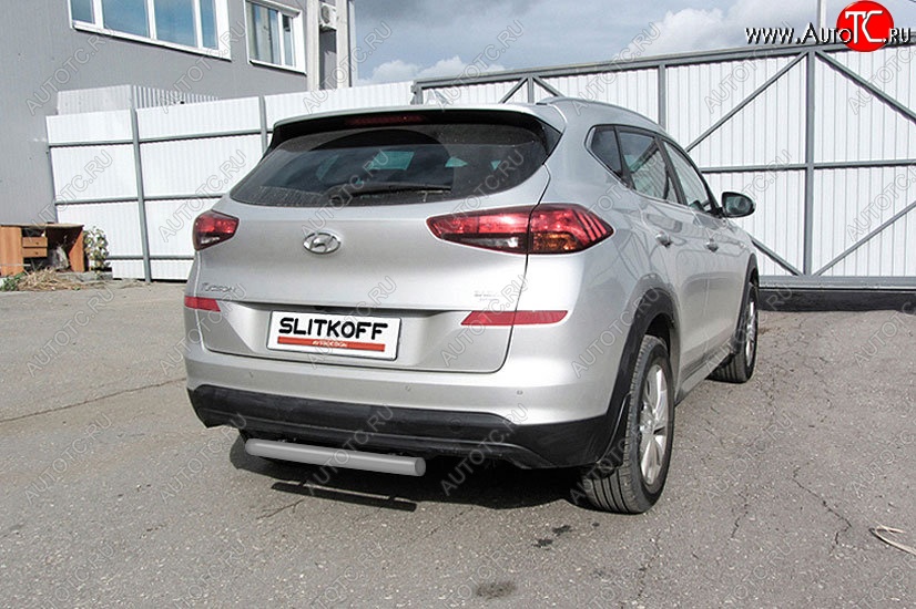 6 199 р. Защита заднего бампера Slitkoff (Turbo, короткая, d57)  Hyundai Tucson  TL (2018-2021) рестайлинг (Сталь с полимерным покрытием. Цвет: серебристый)  с доставкой в г. Краснодар