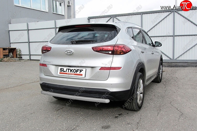 8 999 р. Защита заднего бампера Slitkoff (d57 мм) Hyundai Tucson TL рестайлинг (2018-2021) (Сталь с полимерным покрытием. Цвет: серебристый)  с доставкой в г. Краснодар