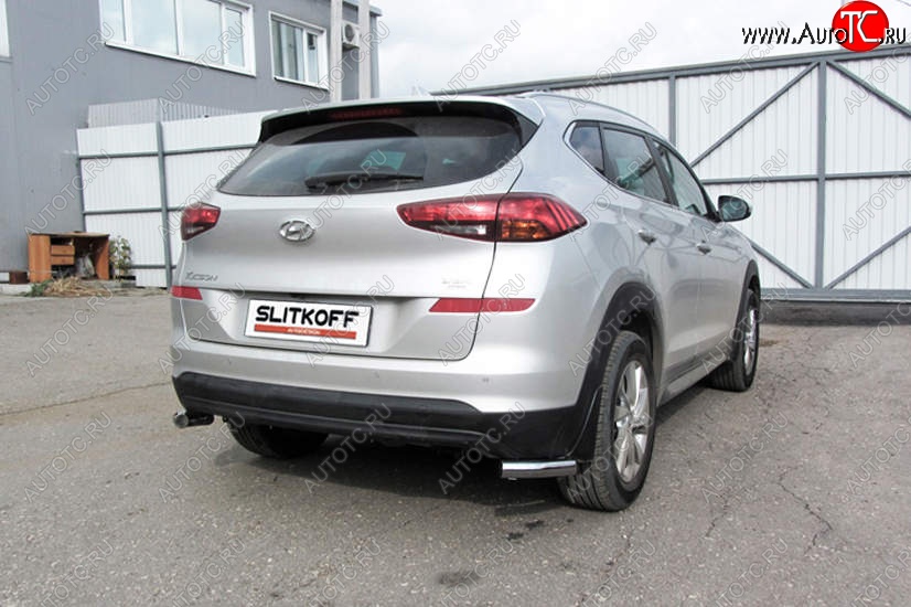 7 999 р. Защита заднего бампера Slitkoff (Turbo, уголки, d57)  Hyundai Tucson  TL (2018-2021) рестайлинг (Нержавейка, Полированная)  с доставкой в г. Краснодар