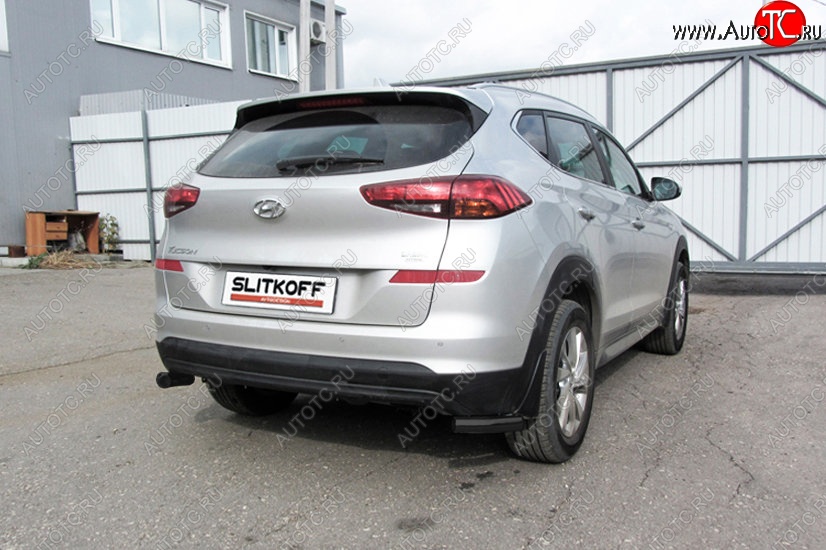 5 699 р. Защита заднего бампера Slitkoff (Turbo, уголки, d57)  Hyundai Tucson  TL (2018-2021) рестайлинг (Сталь с полимерным покрытием. Цвет: чёрный)  с доставкой в г. Краснодар