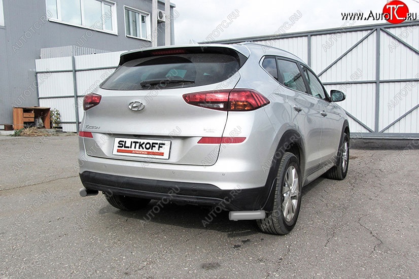 4 999 р. Защита заднего бампера Slitkoff (Turbo, уголки, d57)  Hyundai Tucson  TL (2018-2021) рестайлинг (Сталь с полимерным покрытием. Цвет: серебристый)  с доставкой в г. Краснодар