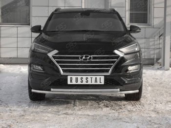 Защита переднего бампера (2 трубы Ø42 мм, нержавейка) SLITKOFF Hyundai (Хюндаи) Tucson (Туссон)  TL (2018-2021) TL рестайлинг