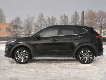 22 999 р. Порожки для ног SLITKOFF (Ø42 мм)  Hyundai Tucson  TL (2018-2021) рестайлинг (Лист алюминиевый, труба - сталь окрашенная в черный цвет)  с доставкой в г. Краснодар. Увеличить фотографию 2