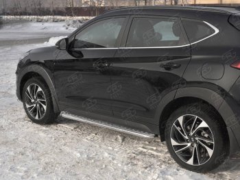 22 999 р. Порожки для ног SLITKOFF (Ø42 мм)  Hyundai Tucson  TL (2018-2021) рестайлинг (Лист алюминиевый, труба - сталь окрашенная в черный цвет)  с доставкой в г. Краснодар. Увеличить фотографию 3