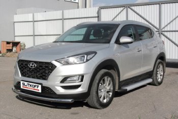 19 449 р. Пороги алюминиевые Slitkoff  Hyundai Tucson  TL (2018-2021) рестайлинг (Optima Silver)  с доставкой в г. Краснодар. Увеличить фотографию 2