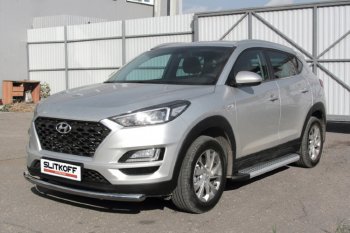 24 999 р. Пороги алюминиевые Slitkoff  Hyundai Tucson  TL (2018-2021) рестайлинг (Standart Silver)  с доставкой в г. Краснодар. Увеличить фотографию 2