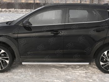 21 999 р. Защита порогов SLITKOFF (Ø63 мм)  Hyundai Tucson  TL (2018-2021) рестайлинг (Металлические торцы под 90°)  с доставкой в г. Краснодар. Увеличить фотографию 2