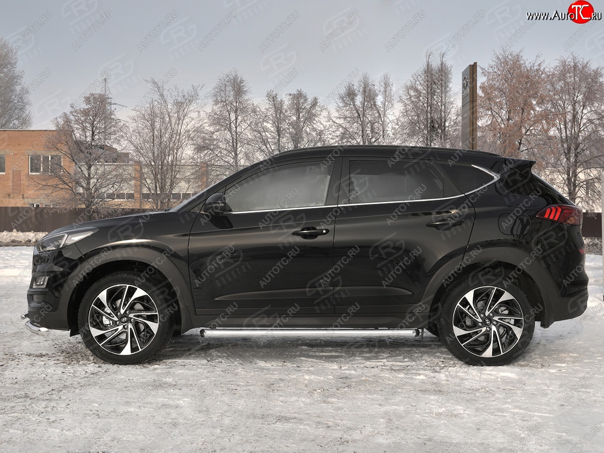 20 849 р. Защита порогов SLITKOFF (Ø63 мм, нержавейка) SLITKOFF Hyundai Tucson TL рестайлинг (2018-2021) (С пластиковыми заглушками на торцах)  с доставкой в г. Краснодар