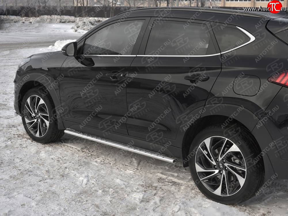 21 749 р. Защита порогов (Ø75x42 мм с проступью, нержавейка) Russtal Hyundai Tucson TL рестайлинг (2018-2021)  с доставкой в г. Краснодар