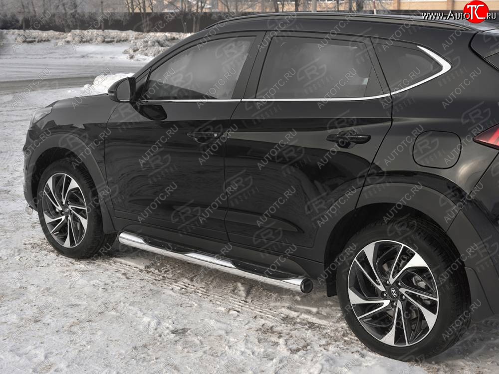 24 999 р. Защита порогов (Ø76 мм с проступью, нержавейка) SLITKOFF Hyundai Tucson TL рестайлинг (2018-2021) (С пластиковыми заглушками на торцах)  с доставкой в г. Краснодар