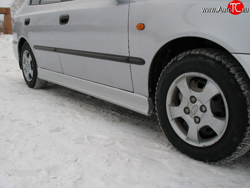 4 099 р. Пороги накладки Style Hyundai Accent седан ТагАЗ (2001-2012) (Неокрашенные)  с доставкой в г. Краснодар