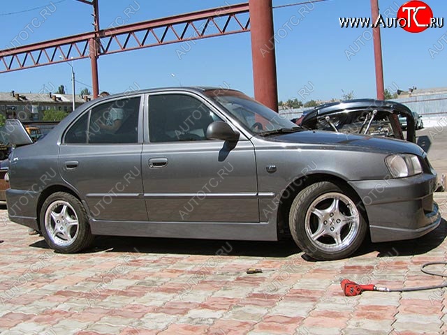 4 849 р. Пороги накладки Racer Hyundai Accent седан ТагАЗ (2001-2012) (Неокрашенные)  с доставкой в г. Краснодар