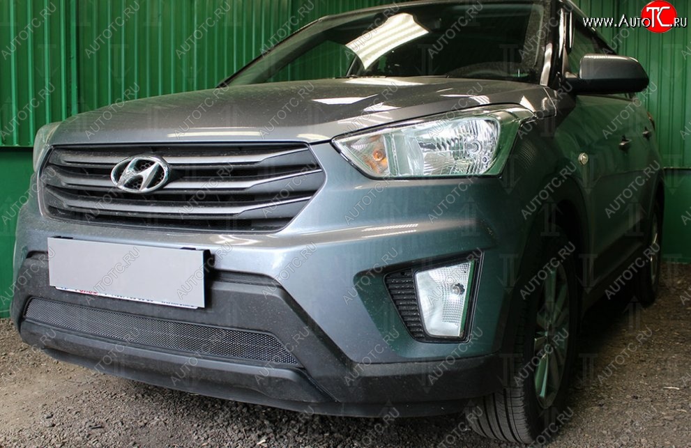 1 469 р. Защитная сетка на бампер Russtal (черная) Hyundai Creta GS дорестайлинг (2015-2019)  с доставкой в г. Краснодар