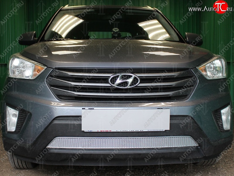 1 539 р. Защитная сетка на бампер Russtal (хром)  Hyundai Creta  GS (2015-2021) дорестайлинг, рестайлинг  с доставкой в г. Краснодар