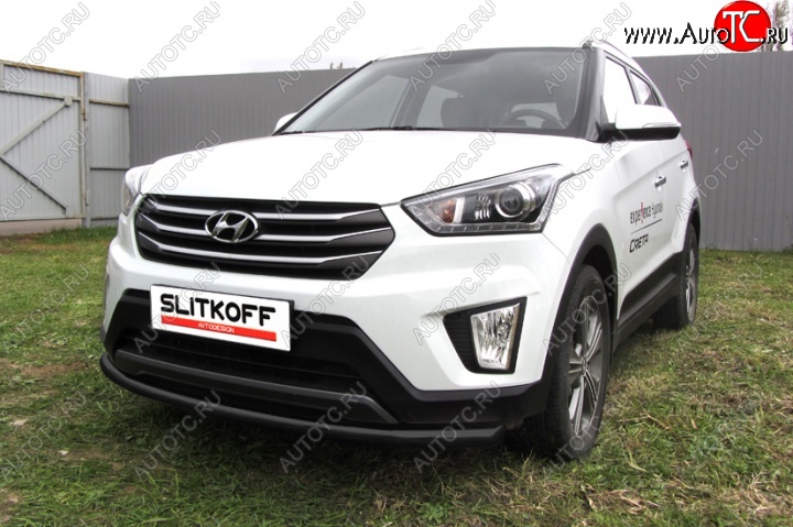 8 999 р. Защита переднего бампера Slitkoff (d57, черная) Hyundai Creta GS дорестайлинг (2015-2019) (Цвет: серебристый)  с доставкой в г. Краснодар