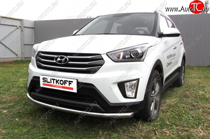 12 899 р. Одинарная защита переднего бампера диаметром 57 мм Slitkoff  Hyundai Creta  GS (2015-2021) дорестайлинг, рестайлинг (Нержавейка, Полированная)  с доставкой в г. Краснодар