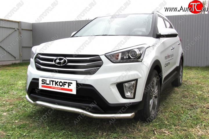 12 649 р. Защита переднего бампера из изогнутой трубы диаметром 57 мм Slitkoff Hyundai Creta GS дорестайлинг (2015-2019) (Нержавейка, Полированная)  с доставкой в г. Краснодар