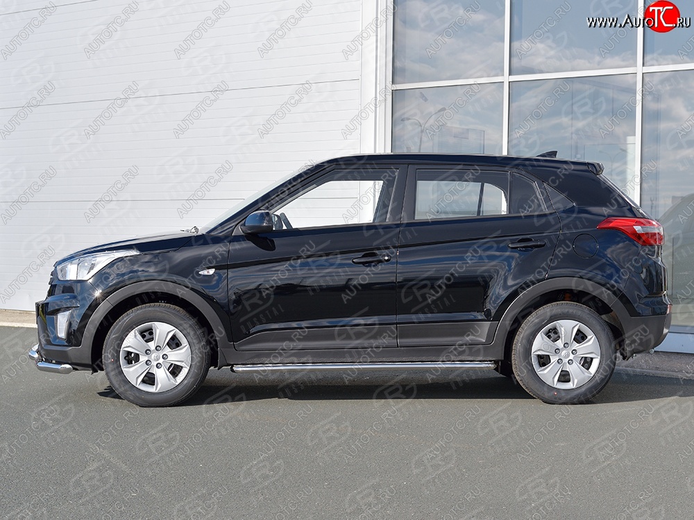 26 999 р. Порожки для ног (Ø42) SLITKOFF Hyundai Creta GS рестайлинг (2019-2021) (лист - алюминий, профиль - нержавейка)  с доставкой в г. Краснодар