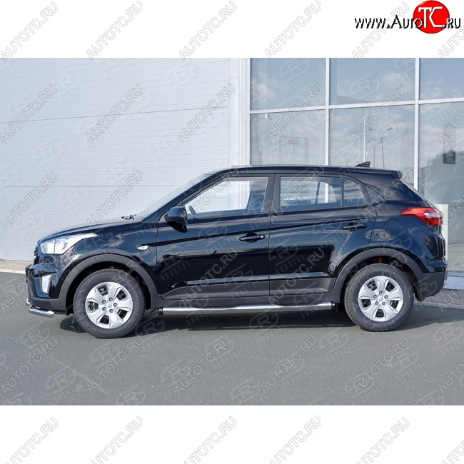 12 499 р. Защита порогов с пластиковыми вставками для ног SLITKOFF Hyundai Creta GS рестайлинг (2019-2021)  с доставкой в г. Краснодар