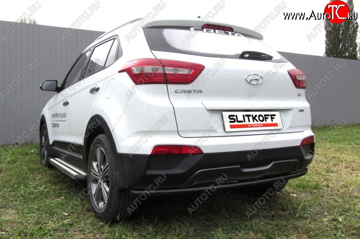 5 549 р. Защита заднего бампера из трубы d42 Slitkoff (радиусная) Hyundai Creta GS дорестайлинг (2015-2019) (Цвет: серебристый)  с доставкой в г. Краснодар