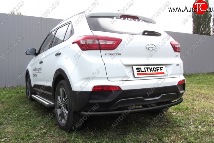 7 899 р. Защита заднего бампера из трубы d57 Slitkoff (радиусная)  Hyundai Creta  GS (2015-2021) дорестайлинг, рестайлинг (Цвет: серебристый)  с доставкой в г. Краснодар