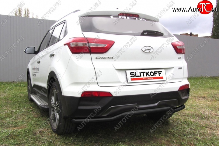 7 699 р. Защита заднего бампера из трубы d57 Slitkoff (сталь, скоба) Hyundai Creta GS дорестайлинг (2015-2019) (Цвет: серебристый)  с доставкой в г. Краснодар