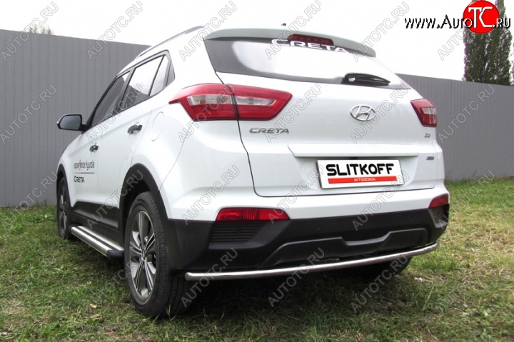 7 799 р. Защита заднего бампера из трубы диаметром 42 мм Slitkoff Hyundai Creta GS дорестайлинг (2015-2019) (Нержавейка, Полированная)  с доставкой в г. Краснодар