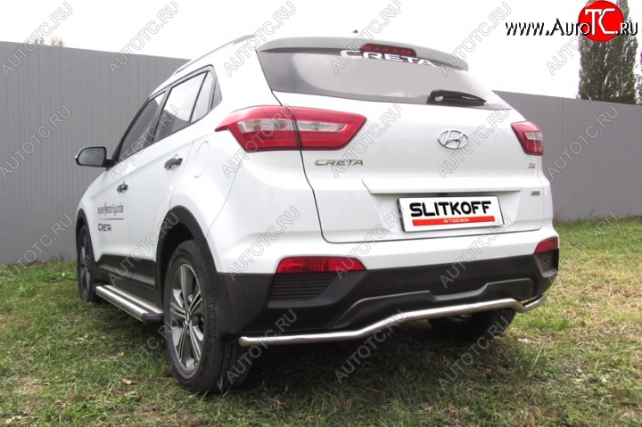 9 599 р. Защита заднего бампера из изогнутой трубы диаметром 42 мм Slitkoff Hyundai Creta GS дорестайлинг (2015-2019) (Нержавейка, Полированная)  с доставкой в г. Краснодар