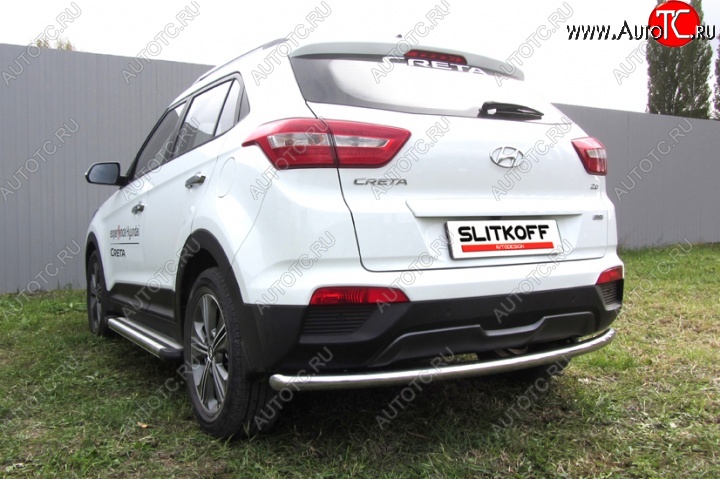 8 899 р. Защита заднего бампера из трубы диаметром 57 мм Slitkoff Hyundai Creta GS дорестайлинг (2015-2019) (Нержавейка, Полированная)  с доставкой в г. Краснодар