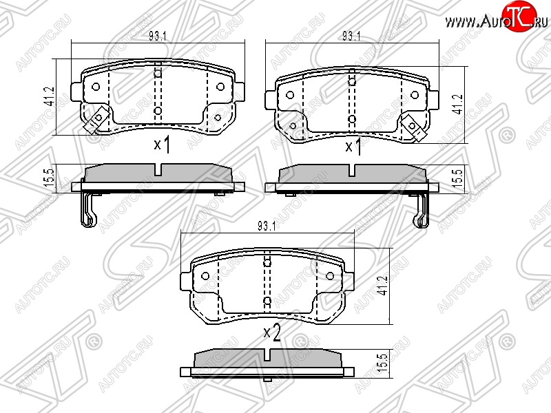 929 р. Колодки тормозные задние SAT  Hyundai Creta (GS), Tucson (TL), KIA Ceed (1 ED), Cerato (2 TD), Rio (2 JB), Sportage (2 JE,KM)  с доставкой в г. Краснодар