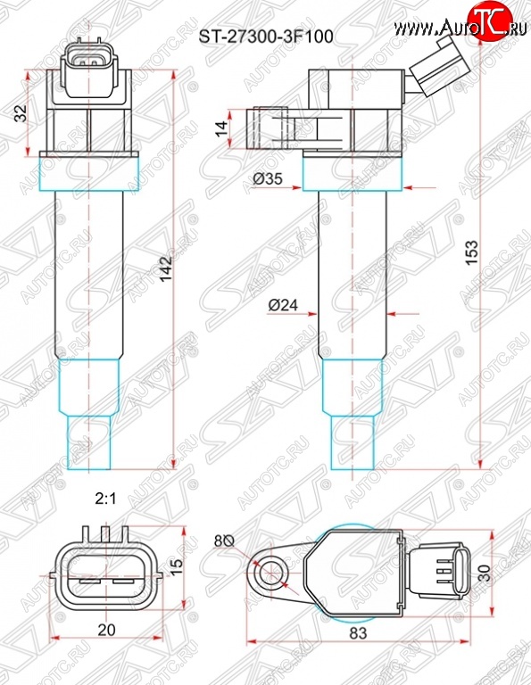 919 р. Катушка зажигания SAT  Hyundai Equus (2009-2016), Hyundai Genesis ( BH,  DH) (2008-2017), Hyundai IX35  LM (2009-2018), KIA Cerato ( 2 TD,  3 YD) (2008-2016), KIA Optima  3 TF (2010-2016)  с доставкой в г. Краснодар