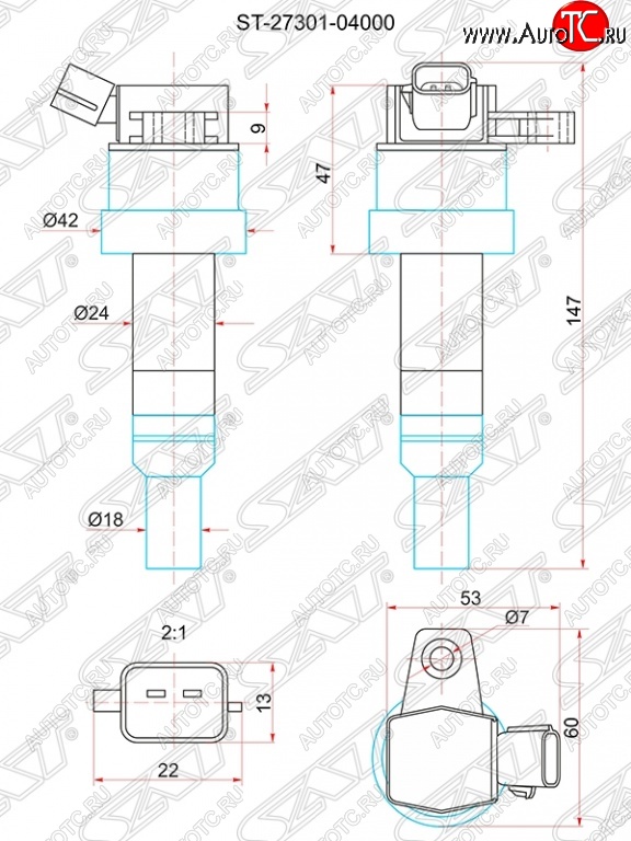 1 039 р. Катушка зажигания SAT Hyundai i10 PA дорестайлинг (2007-2011)  с доставкой в г. Краснодар