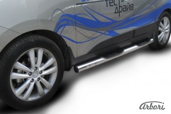 Защита штатных порогов Arbori (с проступью, нержавейка, d76 mm). Hyundai IX35 LM дорестайлинг (2009-2013)