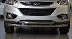 11 899 р. Двойная защита переднего бампера из труб диаметром 63 и 51 мм Petroil Tuning Hyundai IX35 LM дорестайлинг (2009-2013) (Нержавеющая полированная сталь)  с доставкой в г. Краснодар. Увеличить фотографию 3