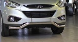 11 849 р. Фигурная защита переднего бампера диаметром 63 мм Petroil Tuning Hyundai IX35 LM дорестайлинг (2009-2013) (Нержавеющая полированная сталь)  с доставкой в г. Краснодар. Увеличить фотографию 2