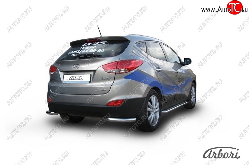 8 189 р. Защита заднего бампера Arbori (уголки, нержавейка, 1 труба d57 mm). Hyundai IX35 LM дорестайлинг (2009-2013)  с доставкой в г. Краснодар