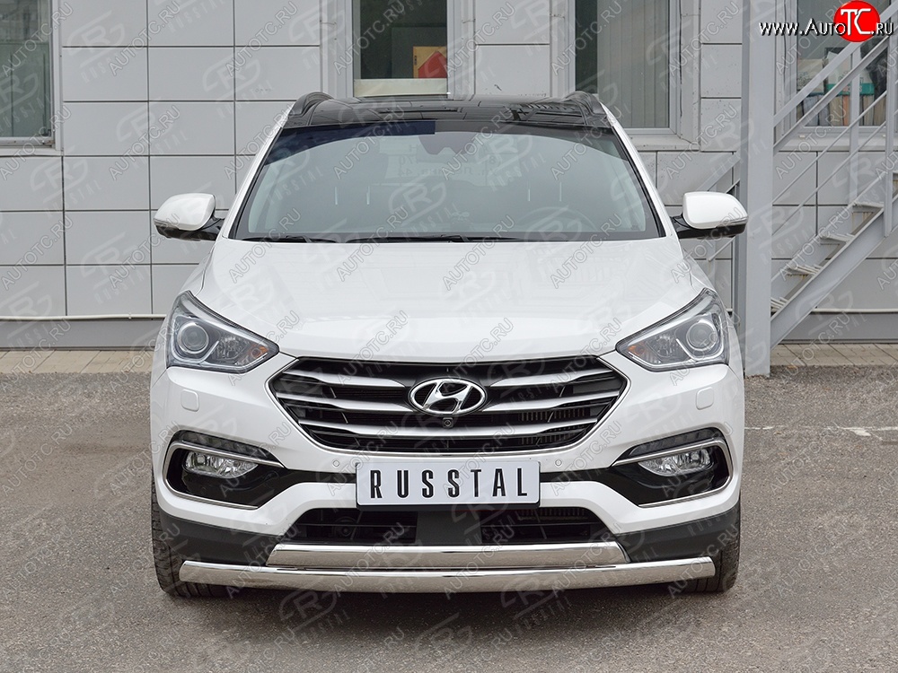 27 999 р. Защита переднего бампера (2 трубыØ75х42 мм, нержавейка, Premium) Russtal Hyundai Santa Fe DM рестайлинг (2015-2019)  с доставкой в г. Краснодар