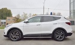 17 299 р. Защита порогов из круглой трубы диаметром 42 мм PREMIUM SLITKOFF Hyundai Santa Fe DM рестайлинг (2015-2019)  с доставкой в г. Краснодар. Увеличить фотографию 1