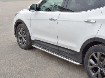 22 999 р. Широкая защита порогов с трубой диаметром 42 мм PREMIUM SLITKOFF v2 Hyundai Santa Fe DM рестайлинг (2015-2019)  с доставкой в г. Краснодар. Увеличить фотографию 2