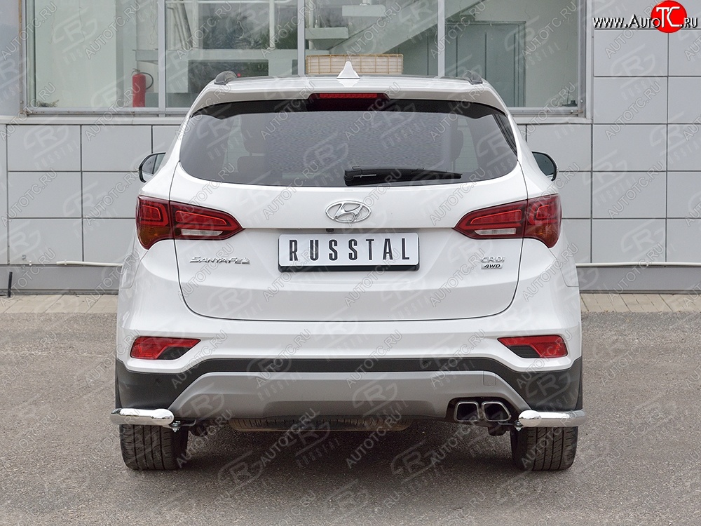 17 399 р. Защита заднего бампера (Ø63 мм уголки, нержавейка, Premium) SLITKOFF  Hyundai Santa Fe  DM (2015-2019) рестайлинг  с доставкой в г. Краснодар