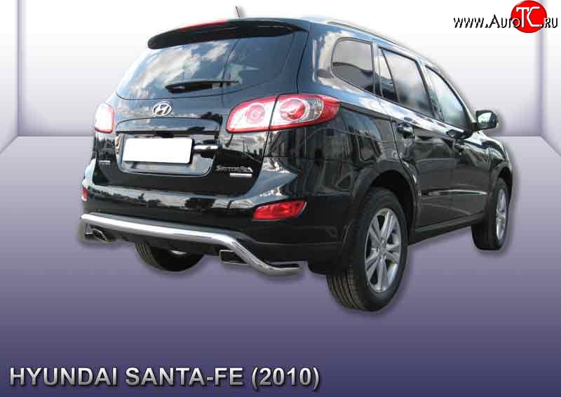 14 199 р. Фигурная защита заднего бампера диаметром 57 мм Slitkoff  Hyundai Santa Fe  CM (2009-2012) рестайлинг (Нержавейка, Полированная)  с доставкой в г. Краснодар