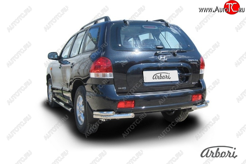 9 899 р. Защита заднего бампера Arbori (уголки, черная, 2 трубы d57 и 42 mm). Hyundai Santa Fe SM (2000-2012)  с доставкой в г. Краснодар