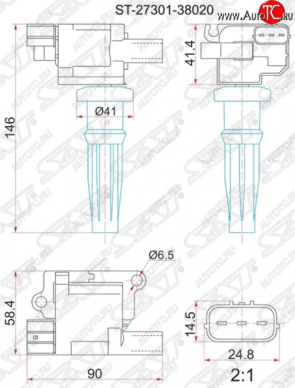 1 389 р. Катушка зажигания SAT  Hyundai Santa Fe  SM (2000-2012), Hyundai Sonata  EF (2001-2013), KIA Sorento  BL (2002-2010)  с доставкой в г. Краснодар