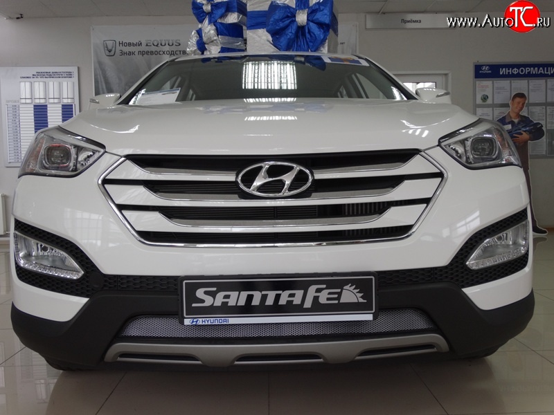 1 539 р. Сетка на бампер Russtal (хром) Hyundai Santa Fe DM дорестайлинг (2012-2016)  с доставкой в г. Краснодар