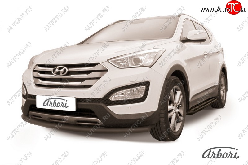 6 389 р. Защита переднего бампера Arbori (черная, 1 труба d57 mm). Hyundai Santa Fe DM дорестайлинг (2012-2016)  с доставкой в г. Краснодар